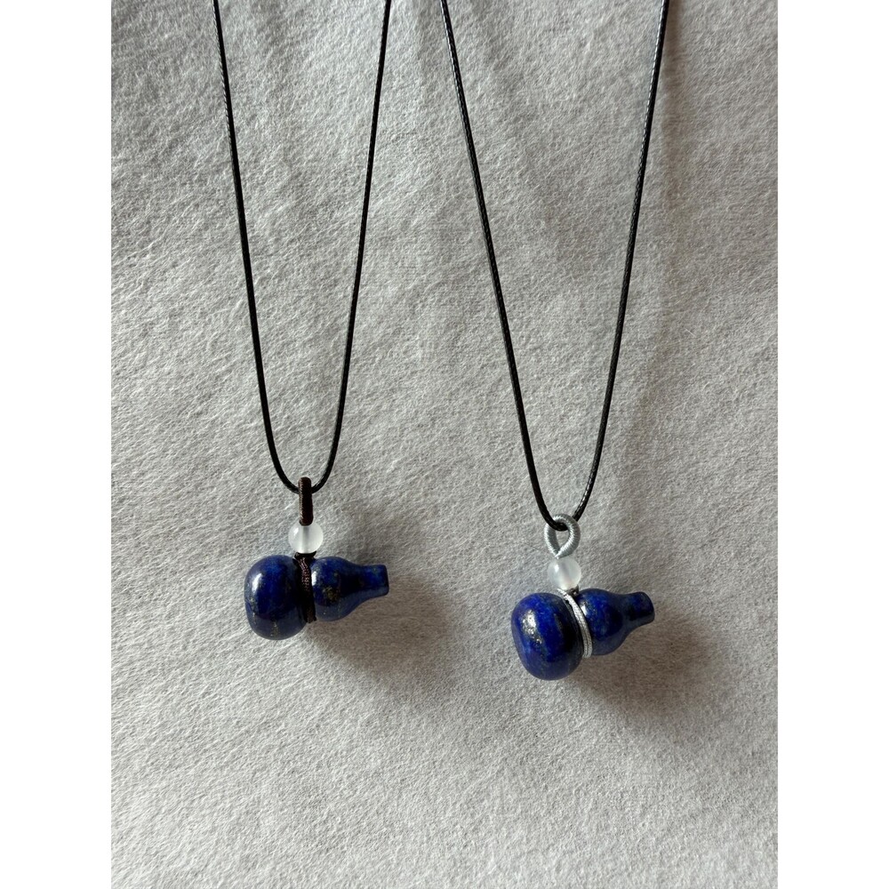 Natural Lapis Lazuli Carved Gourd Pendant Necklace葫芦 Feng Shui Amulet Handmade